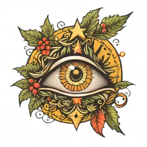 eye and christmas tree   tattoo design idea