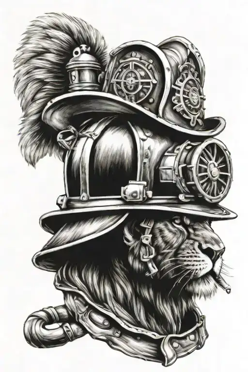 lionhead firefighter helmet tattoo design idea