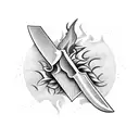 A fierce-looking chef's knife surrounded by flames tattoo design idea