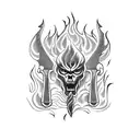 A fierce-looking chef's knife surrounded by flames tattoo design idea