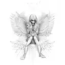  G, wings, blonde mother, missing, sadness tattoo design idea