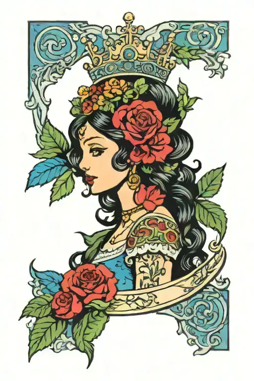 tarot card princess with floral crown tattoo design idea