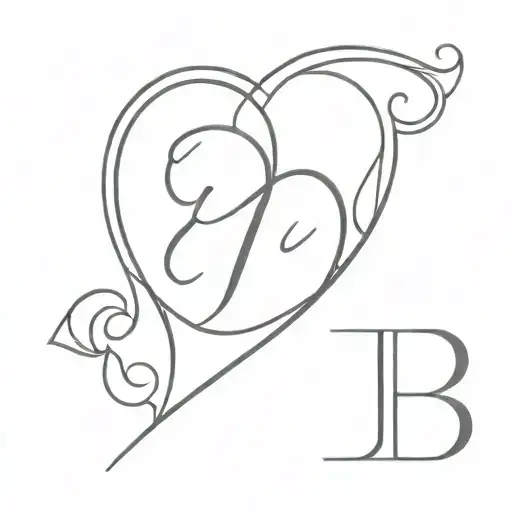 heart one line letter B small numbers 04 tattoo design idea