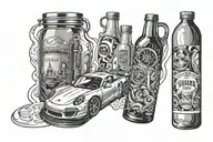 porsche in bottle surrounded tattoo design idea