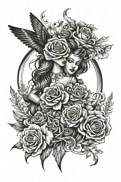Design a tattoo featuring symbols of luxury and travel intertwined with images of your daughters Skyla and Bailee, representing the strength and beauty they bring into your life, with elements reflecting your search for love and healing from past hurts tattoo design idea