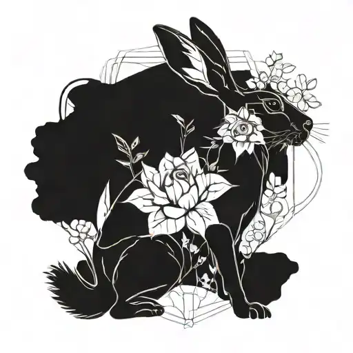 flowers and hare tattoo design idea
