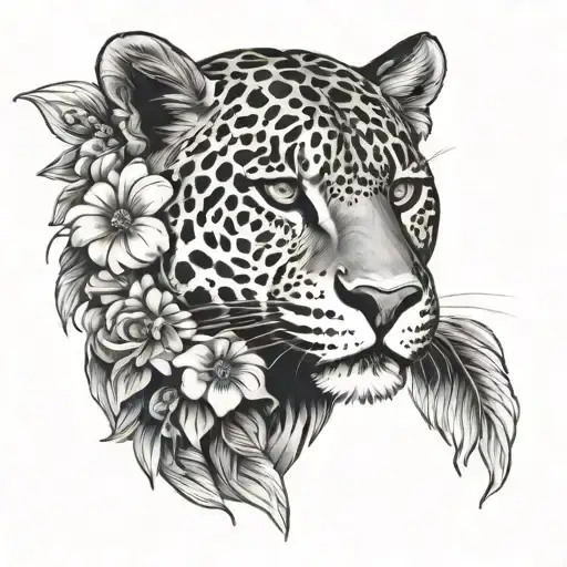 Jaguar and flower tattoo design idea
