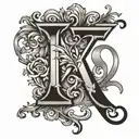 combine a large "A" and (equal size "E" and "J") tattoo design idea