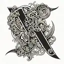 combine a large "A" and (equal size "E" and "J") tattoo design idea