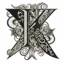 combine a large "A" and (equal size "E" and "J") tattoo design idea