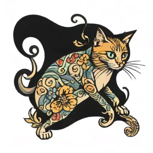 cat riding penny farther tattoo design idea
