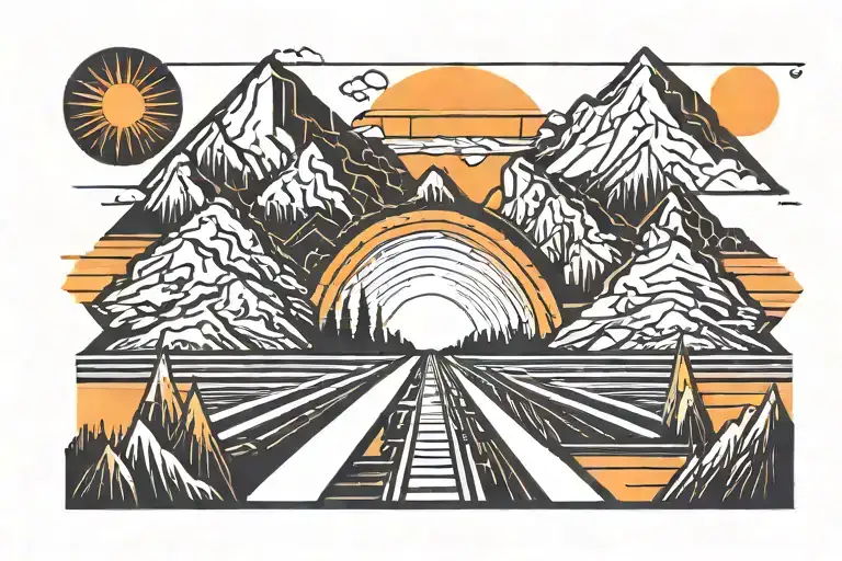 neon road with orange sun over the mountains tattoo design idea