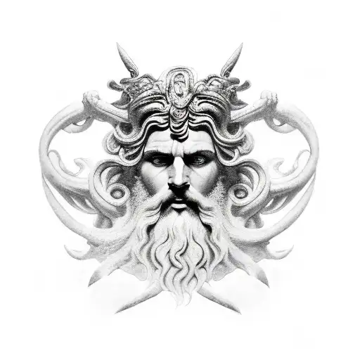 Greek mythology god on top in Olympus, hero's in the middle on earth and hades in the underworld leg sleeve tattoo design idea