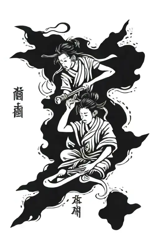 mother and son in Chinese writing tattoo design idea