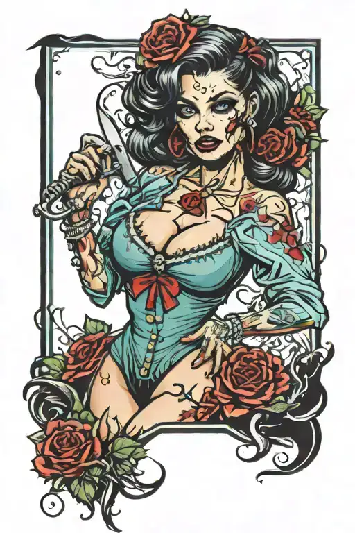 zombie pin up girl tattoo design idea