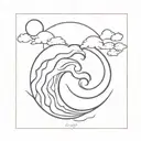 water wave moon cancer elements incorporated tattoo design idea