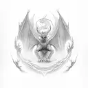 A hauntingly beautiful lyshen creature emerging from a dark forest with dragon above tattoo design idea