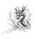 A hauntingly beautiful lyshen creature emerging from a dark forest  tattoo design idea