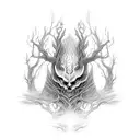 A hauntingly beautiful lyshen creature emerging from a dark forest  tattoo design idea