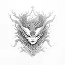 A hauntingly beautiful lyshen creature emerging from a dark forest  tattoo design idea