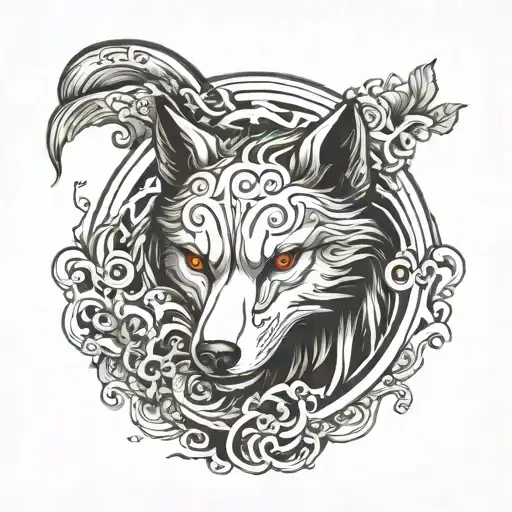 yin yan with wolf head fitted in a round shape showing the essence of yin yan tattoo design idea