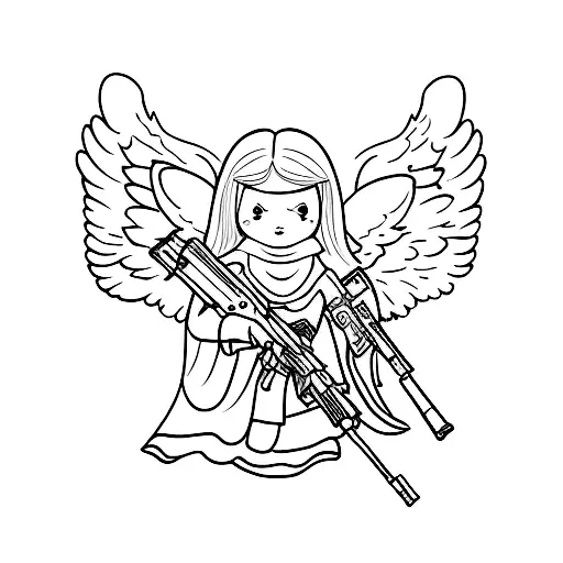 angels whit guns tattoo design idea