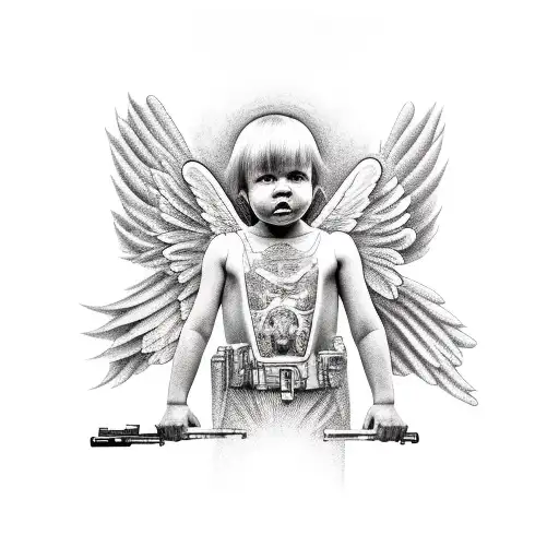 3 angels whit guns tattoo design idea