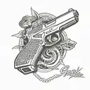 black mamba and Glock 9mm gun tattoo design idea