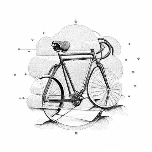 road bicycle with EA and AC letters for wheels tattoo design idea