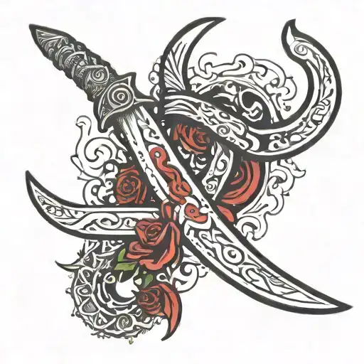 A bloody boomerang with a dead body beside it  tattoo design idea
