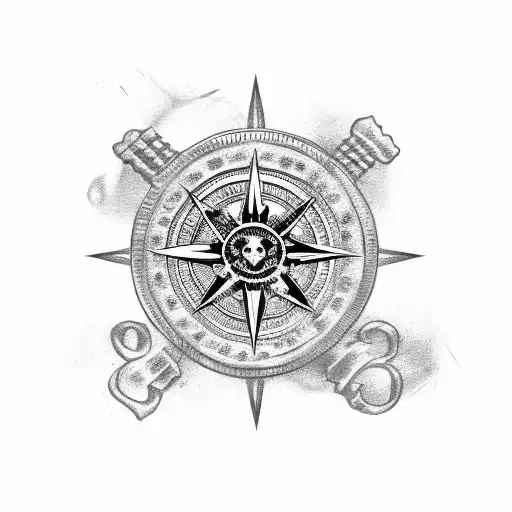 Pirate Coin with Skull and compass tattoo design idea
