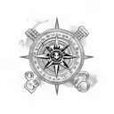 Pirate Coin with Skull and compass tattoo design idea