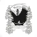 canoe going down river trees tattoo design idea
