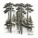 canoe going down river trees tattoo design idea