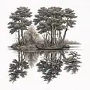 canoe going down river trees tattoo design idea