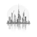 Blueprint of a city skyline with construction cranes tattoo design idea