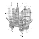 Blueprint of a city skyline with construction cranes tattoo design idea