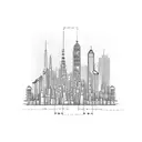 Blueprint of a city skyline with construction cranes tattoo design idea