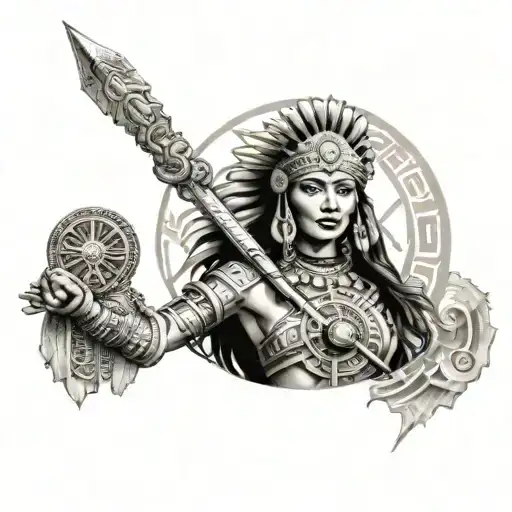aztec princess warrior w aztec calendar  tattoo design idea