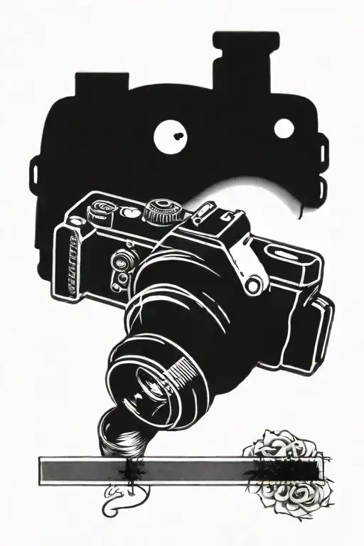 camera with film strip of loved ones tattoo design idea