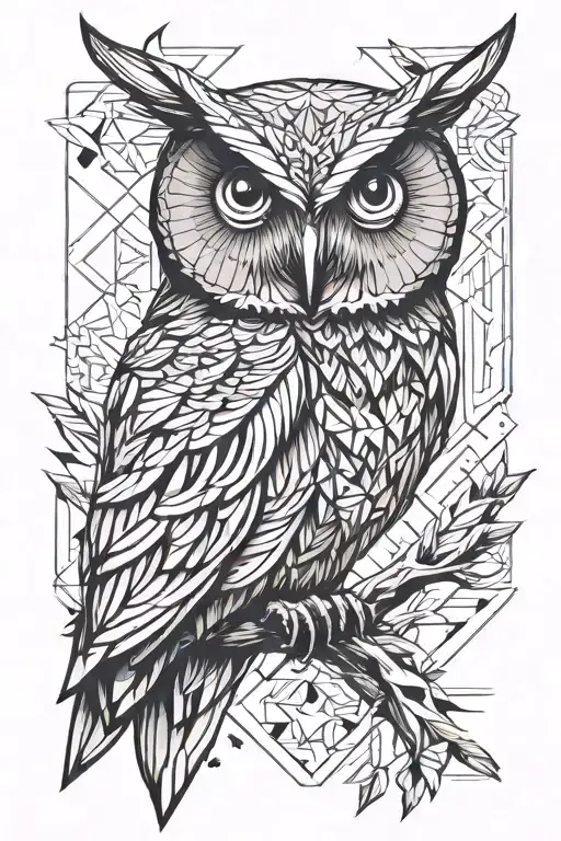owl perched tattoo design idea