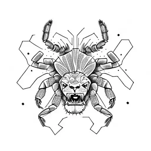 lion contre un scorpion avec une volute de fumée  tattoo design idea