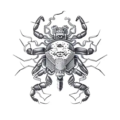 lion contre un scorpion avec une volute de fumée  tattoo design idea