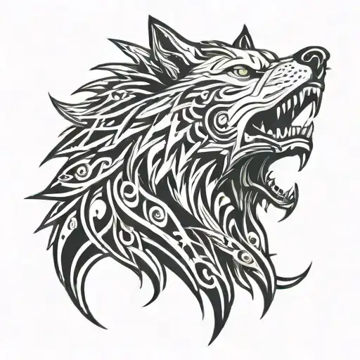 wolf with scar and teeth tattoo design idea