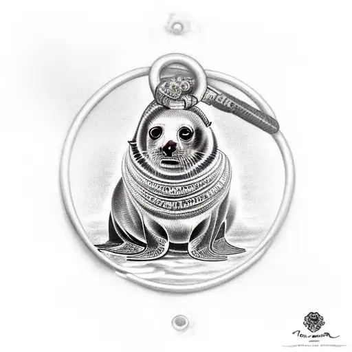 circus seal pup in a ring of fire tattoo design idea