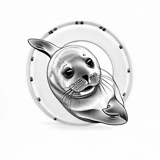 seal pup jumping through a ring of fore tattoo design idea