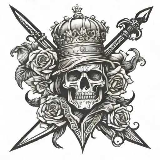 war wearing a crown with a halberd  tattoo design idea