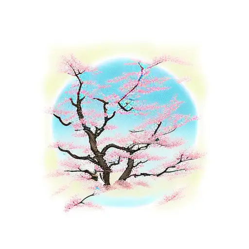 japanese pond with cherry blossoms tattoo design idea