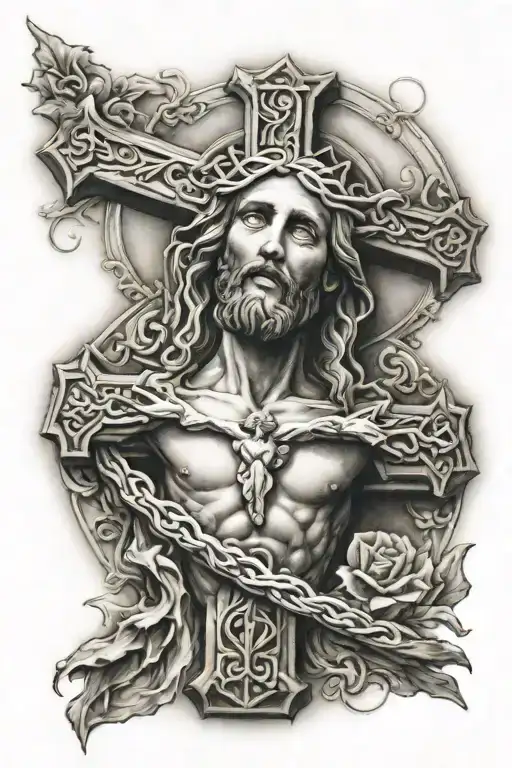 cross with Jesus  tattoo design idea
