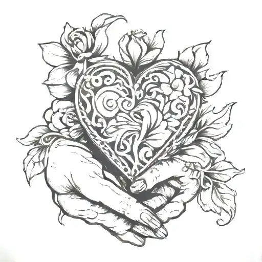 mother's piece of heart on daughter's hand tattoo design idea
